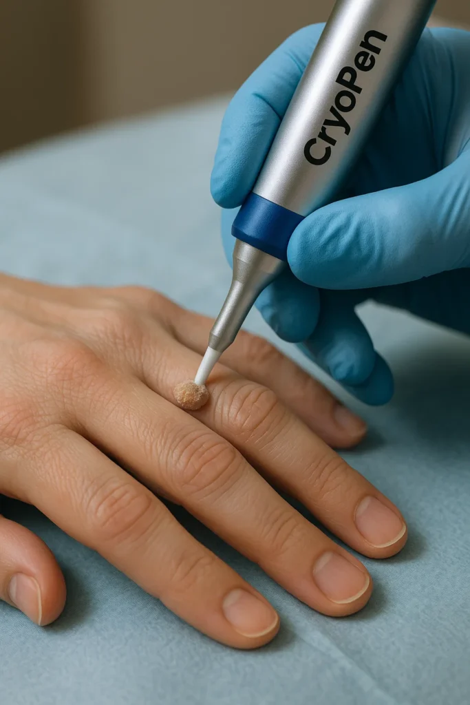 example of cryopen wart removal Whitley Bay treatment on a persons finger