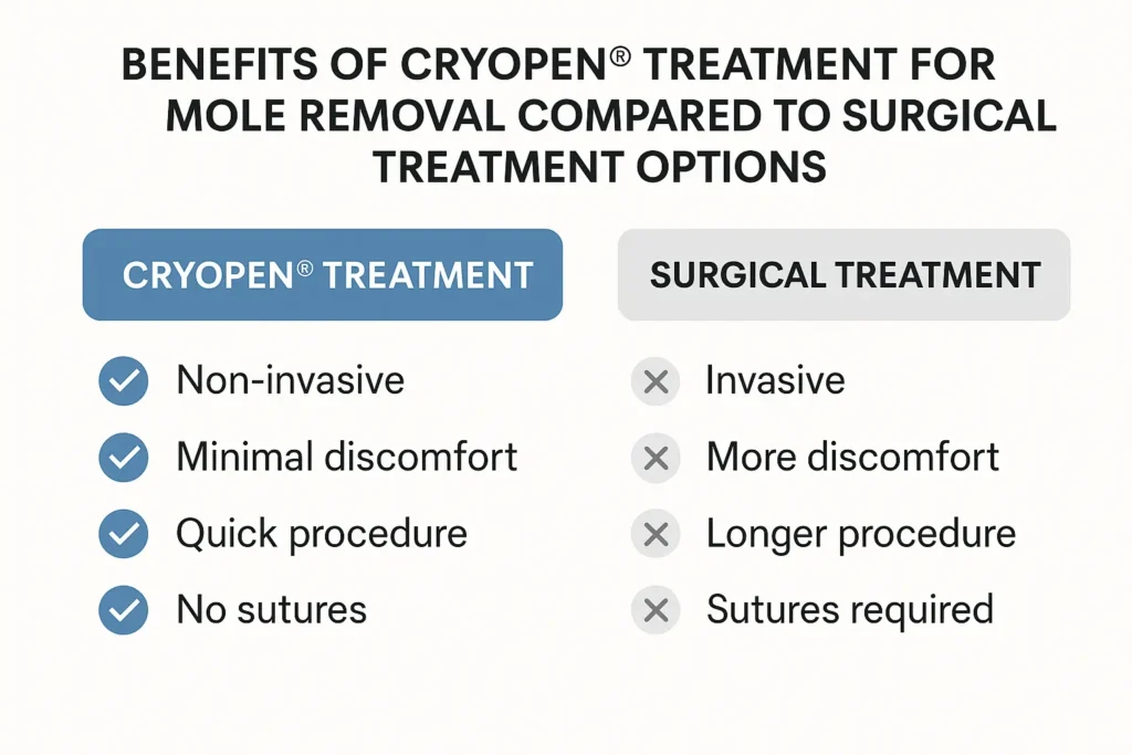 Table to show the benefits of getting moles removed Whitley Bay from LA LIPO