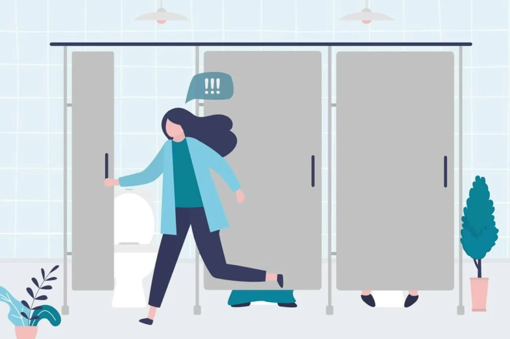 graphic of Urine incontinence Whitley Bay woman running to the toilet.