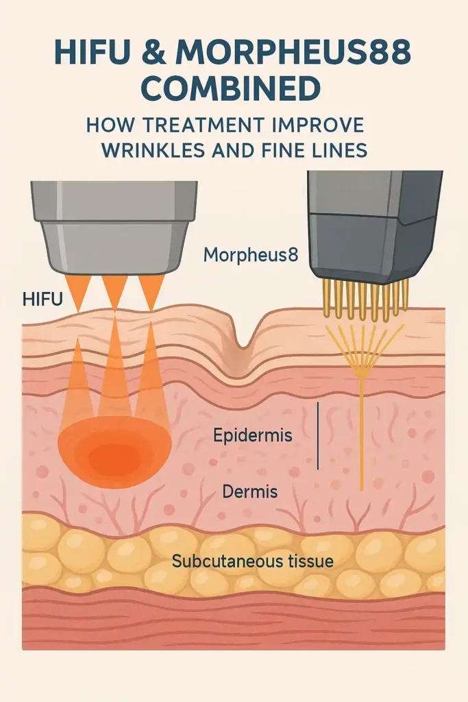 Diagram showing HIFU & Morpeus8 Whitley Bay and the benefits for reduction in wrinkles and fine lines